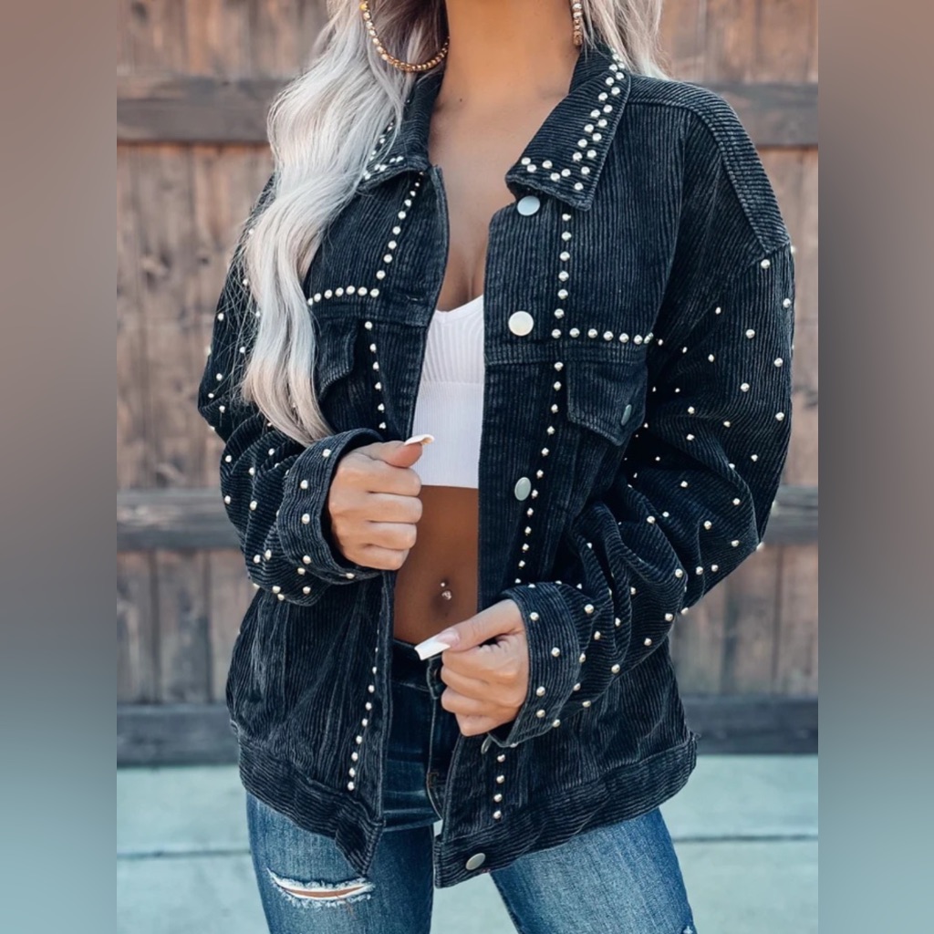 Studded Collared Neck Buttoned Down Jacket